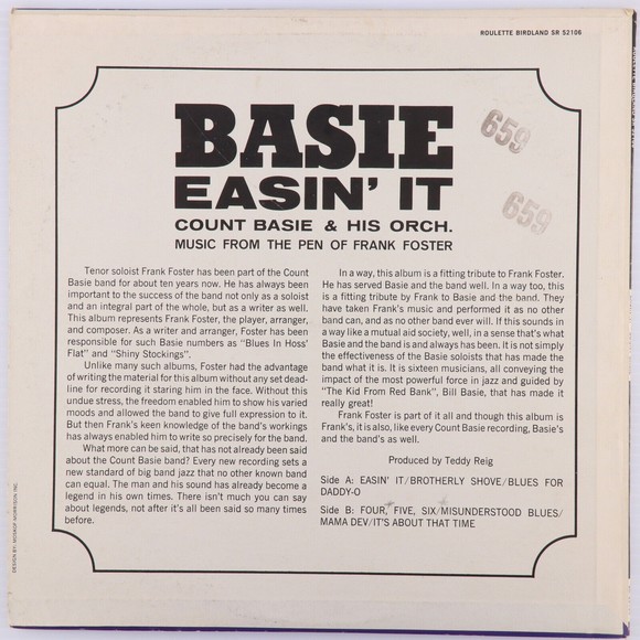 Count Basie - Easin' It (Music From The Pen Of Frank Foster) 12" Vinyl LP Record - Picture 2 of 12